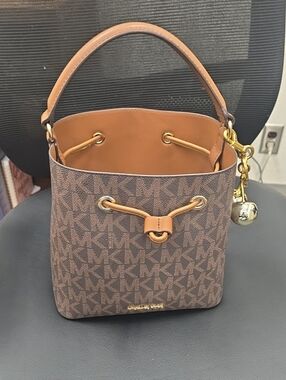 Michael Kors Brown Logo Drawstring Bucket Bag
